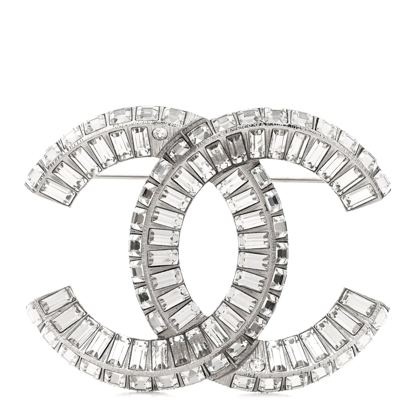 Baguette Crystal CC Brooch Silver