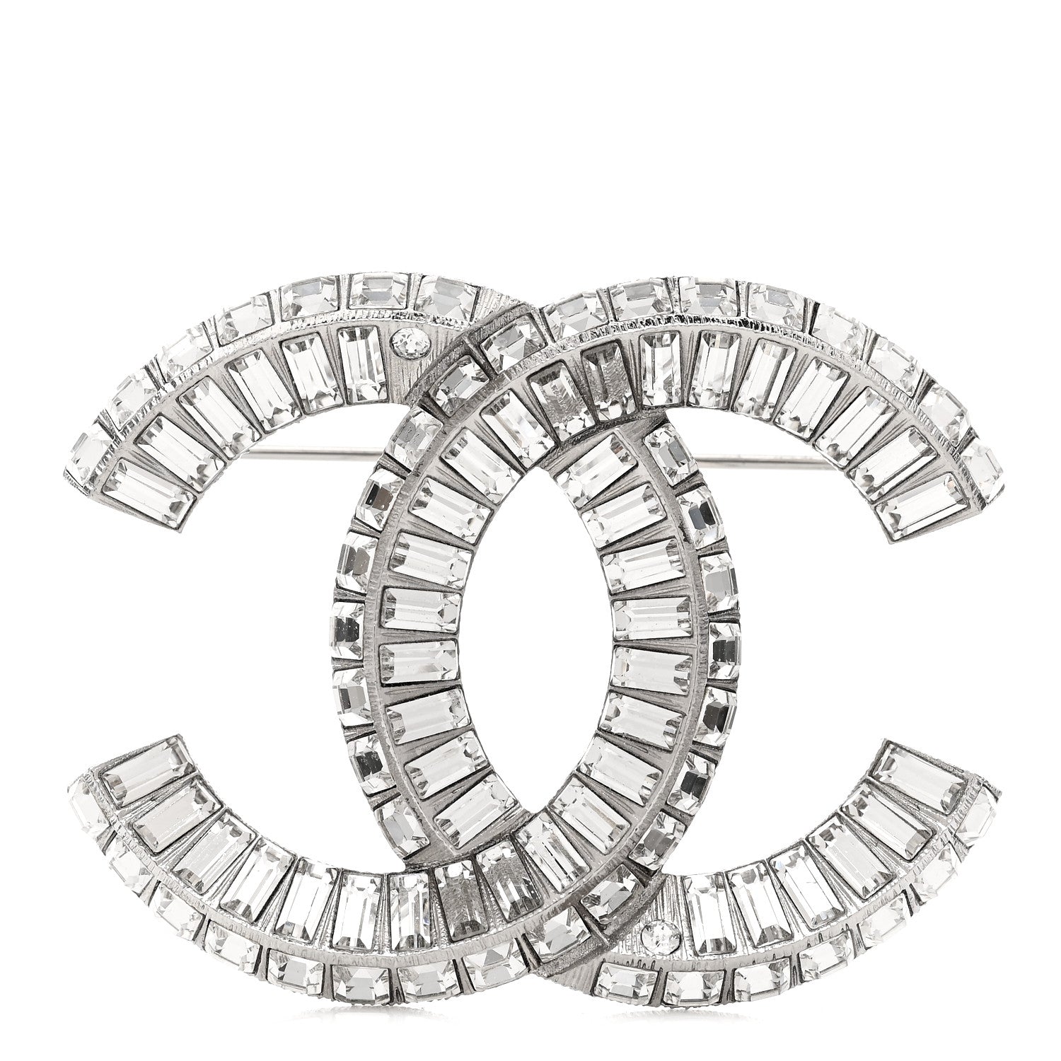 Chanel Baguette Crystal CC Brooch Silver 1 of 3