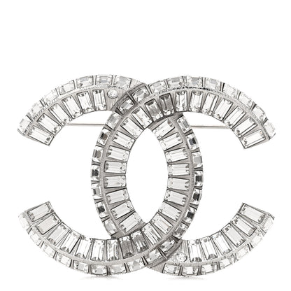 Chanel Baguette Crystal CC Brooch Silver 1 of 3
