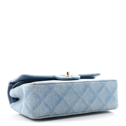 Chanel Printed Denim Quilted Small Double Flap Light Blue 4 of 10