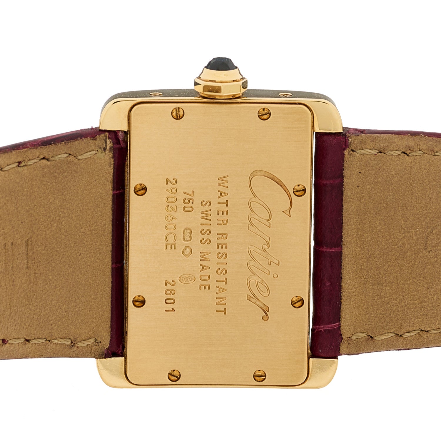 Cartier 18K Yellow Gold Alligator 32mm Tank Divan Quartz Watch Burgundy 4 of 4