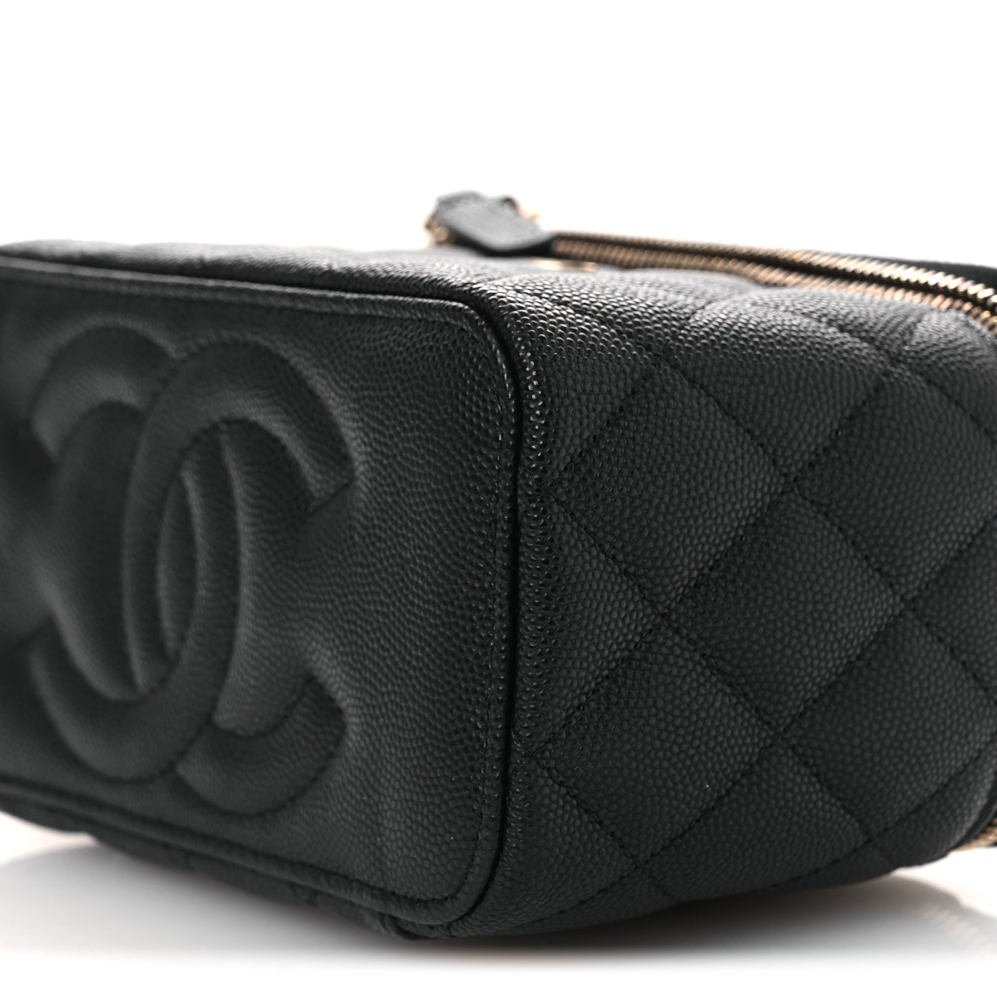 Caviar Quilted Small Vanity Case With Chain Black