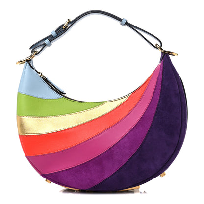 Fendi Vitello Seta Goatskin Suede Rainbow Inlay Small Fendigraphy Hobo Bag Multicolor Azzurro Baby 1 of 10