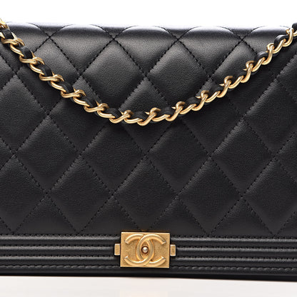 Chanel Lambskin Quilted Boy Wallet On Chain WOC Black 14 of 14