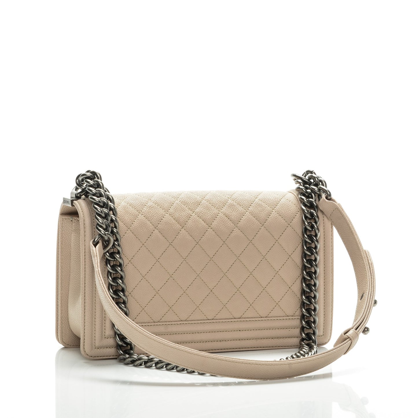Caviar Quilted Medium Boy Flap Light Beige