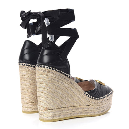 Gucci Nappa Matelasse GG Marmont Ankle Wrap Platform 35/120mm Espadrille Wedges 34 Black 4 of 11