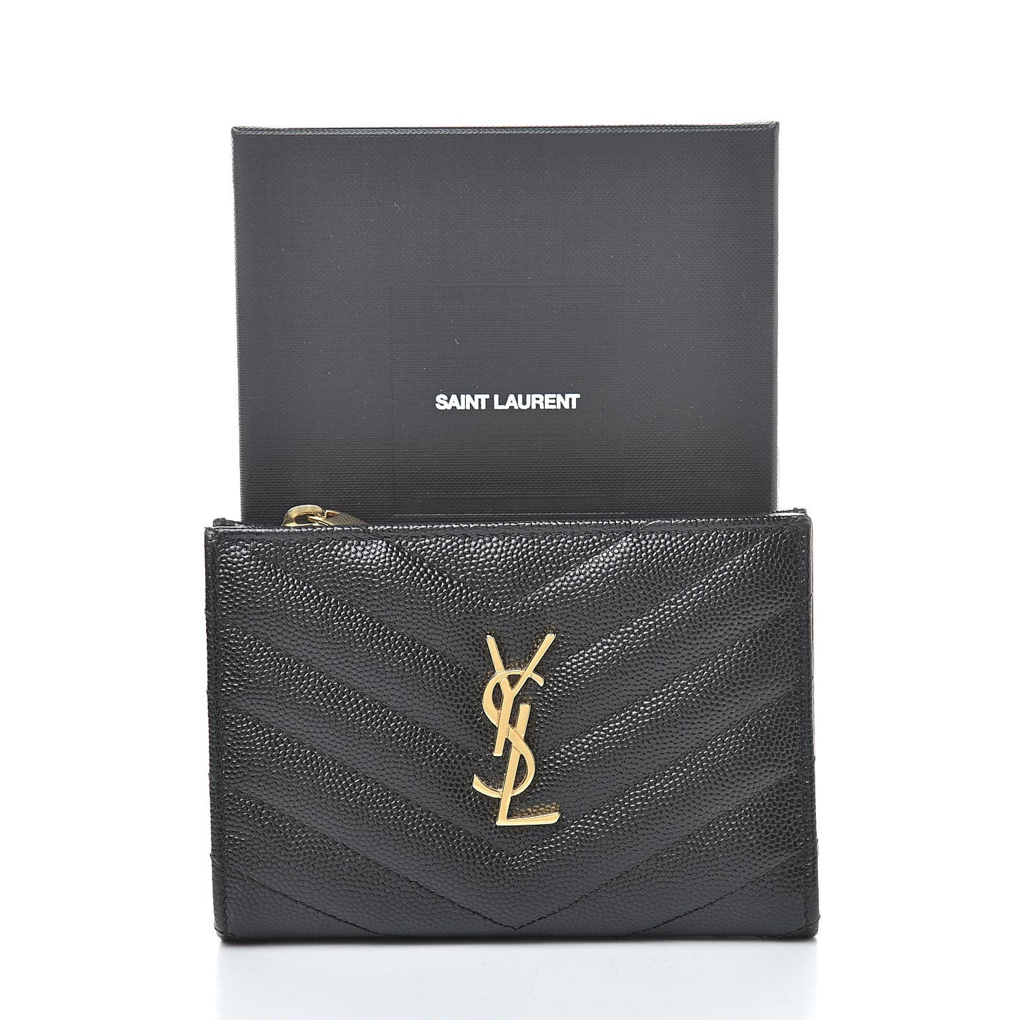 Grain De Poudre Matelasse Chevron Monogram Zipped Two-Part Wallet Black