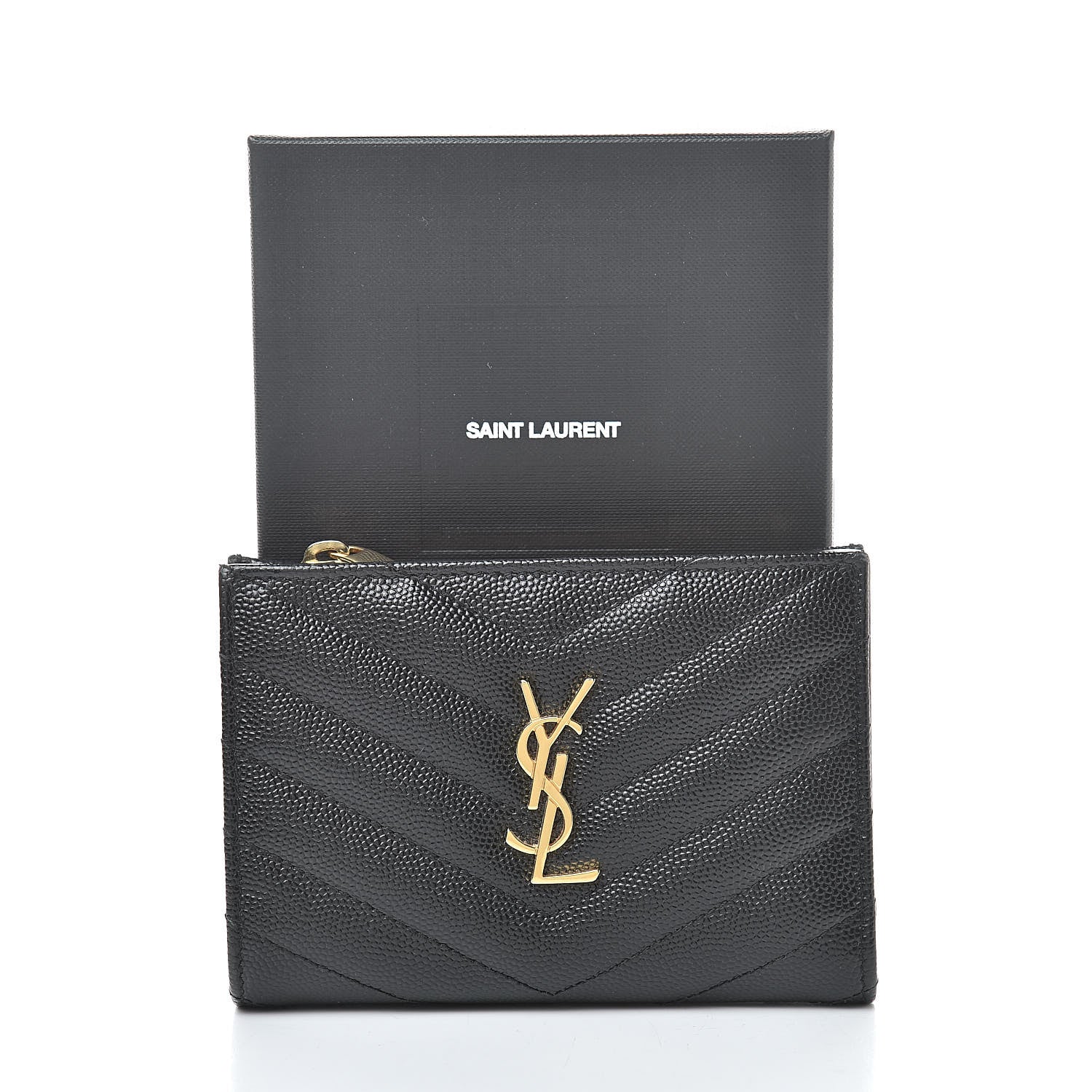 Saint Laurent Grain De Poudre Matelasse Chevron Monogram Zipped Two-Part Wallet Black 8 of 8