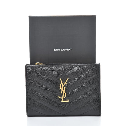 Saint Laurent Grain De Poudre Matelasse Chevron Monogram Zipped Two-Part Wallet Black 8 of 8