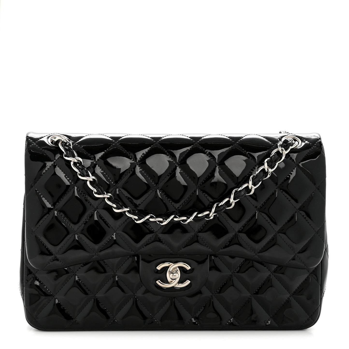 Patent Quilted Jumbo Double Flap Black