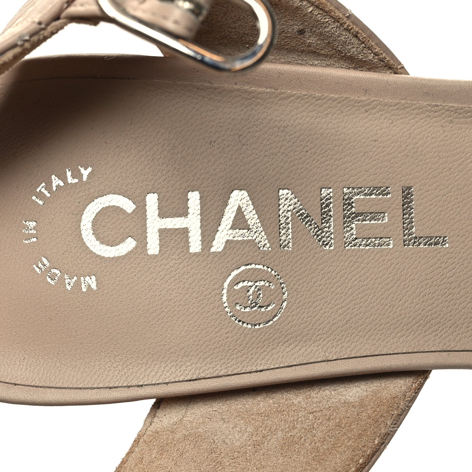 Chanel Lambskin Patent Quilted Pearl Sandals 39 Beige Black 8 of 8