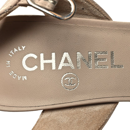 Chanel Lambskin Patent Quilted Pearl Sandals 39 Beige Black 8 of 8