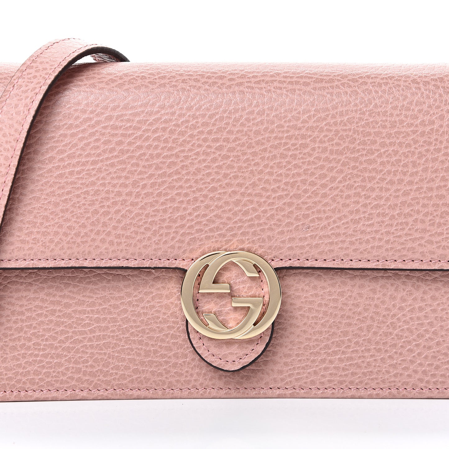 Dollar Calfskin Interlocking G Chain Wallet Soft Pink