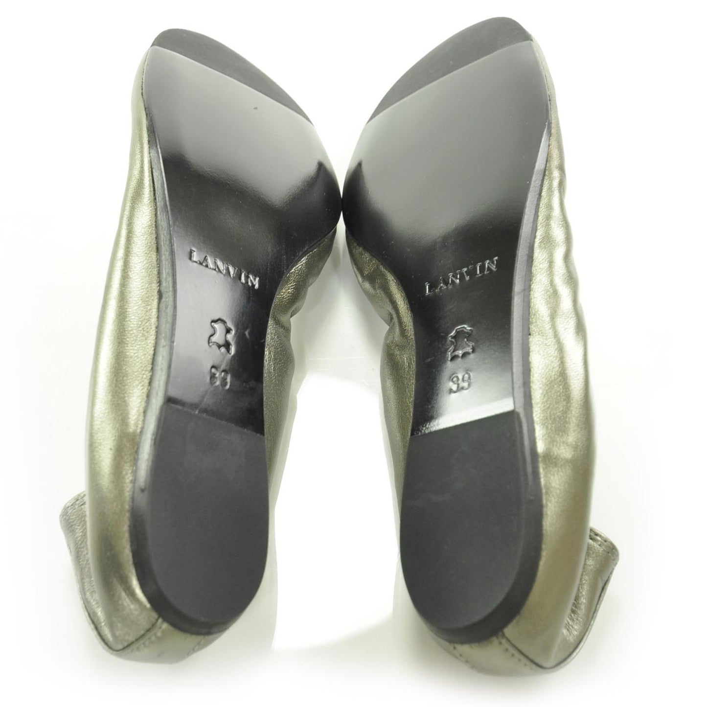 Leather Elastic Ballet Flats 39 Gunmetal Metallic