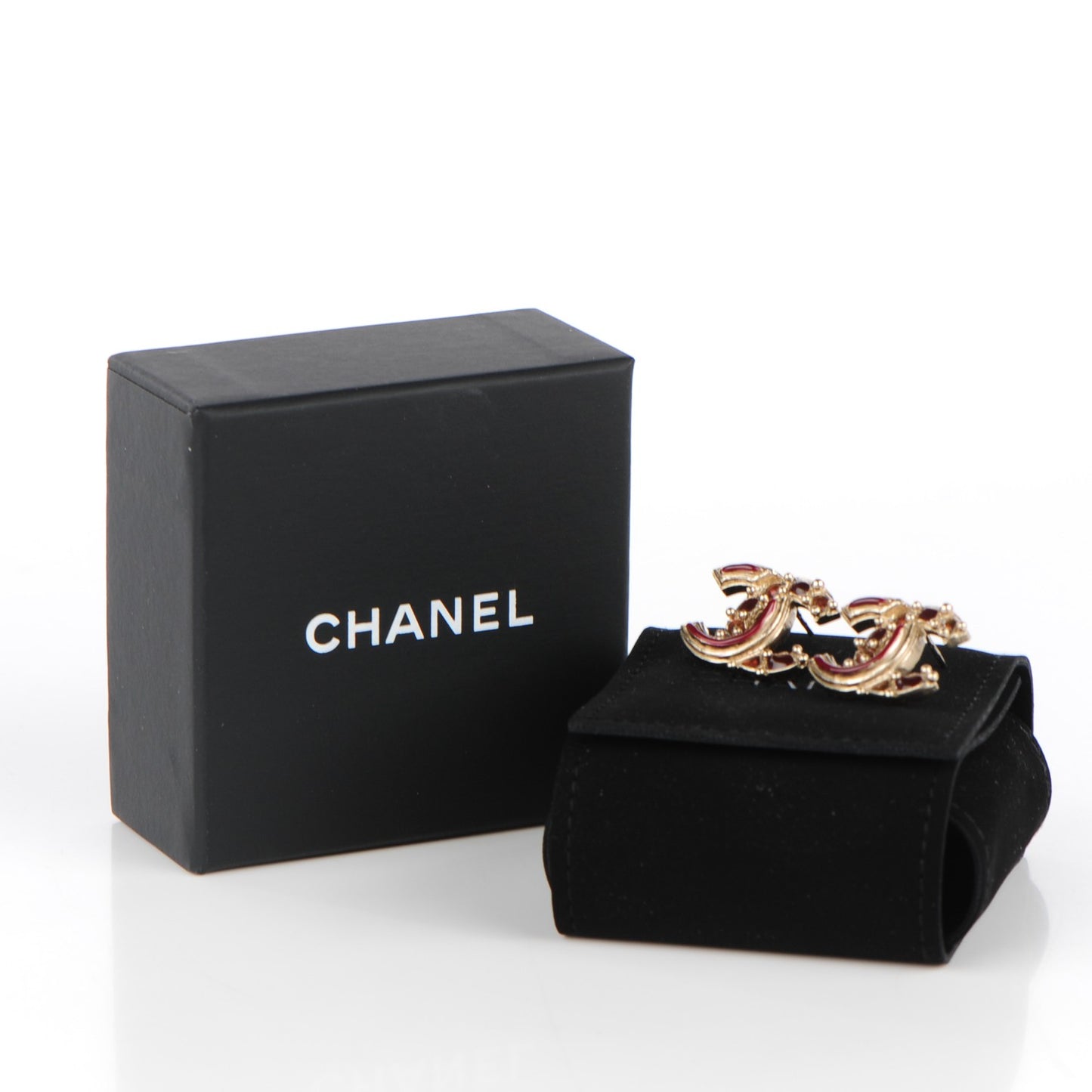 Enamel CC Earrings Burgundy Gold