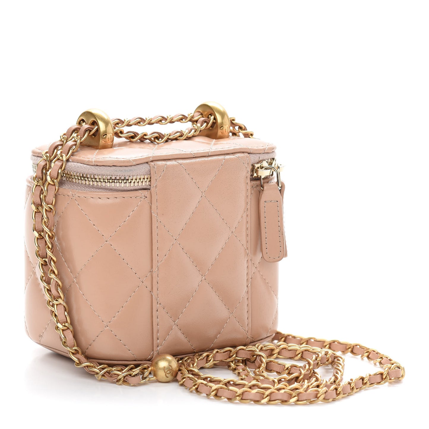 Calfskin Quilted Mini Perfect Fit Vanity Case With Chain Beige