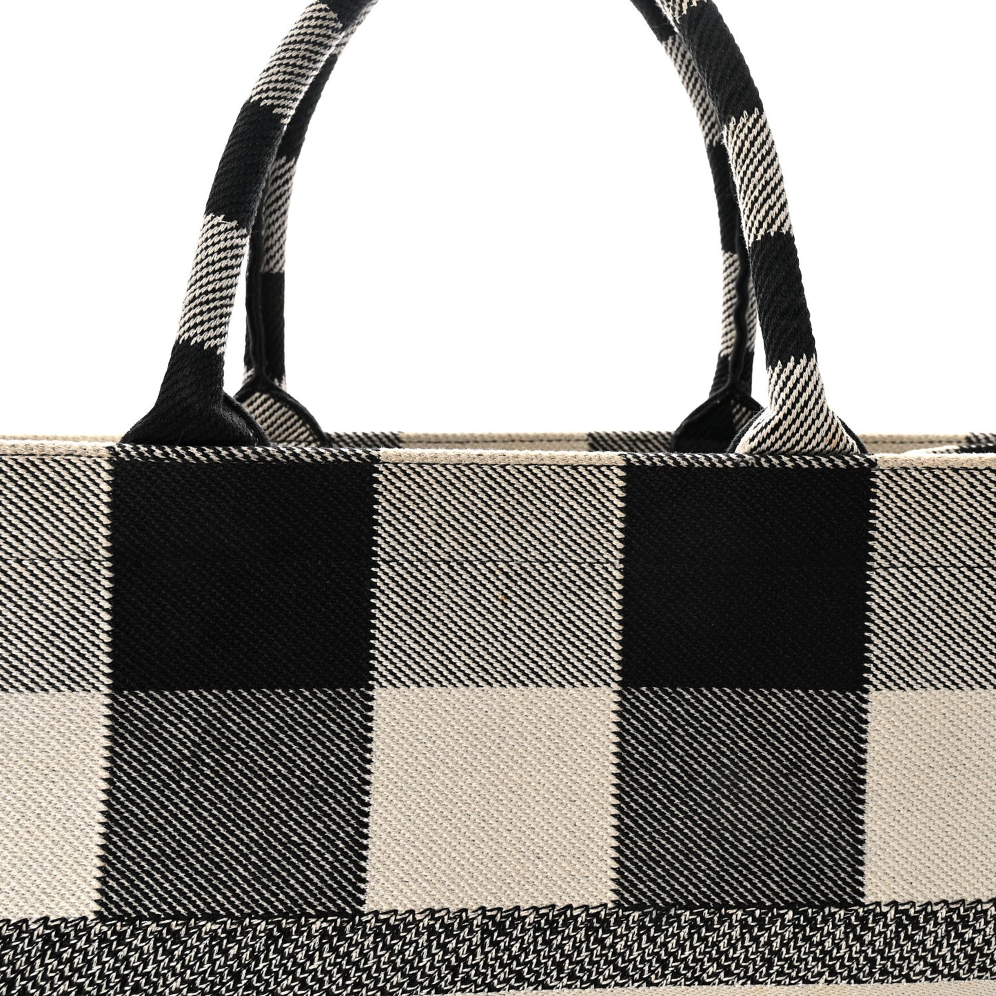 Canvas Embroidered Large Checkered Book Tote Black White