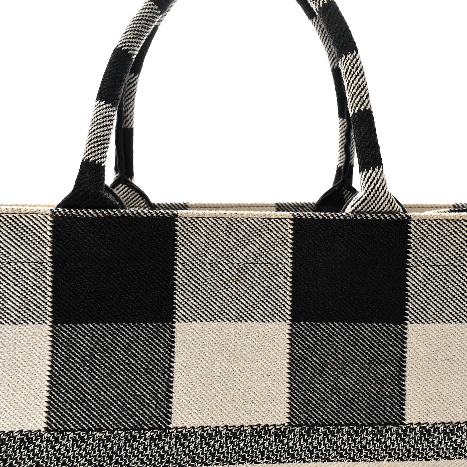 Christian Dior Canvas Embroidered Large Checkered Book Tote Black White 8 of 10