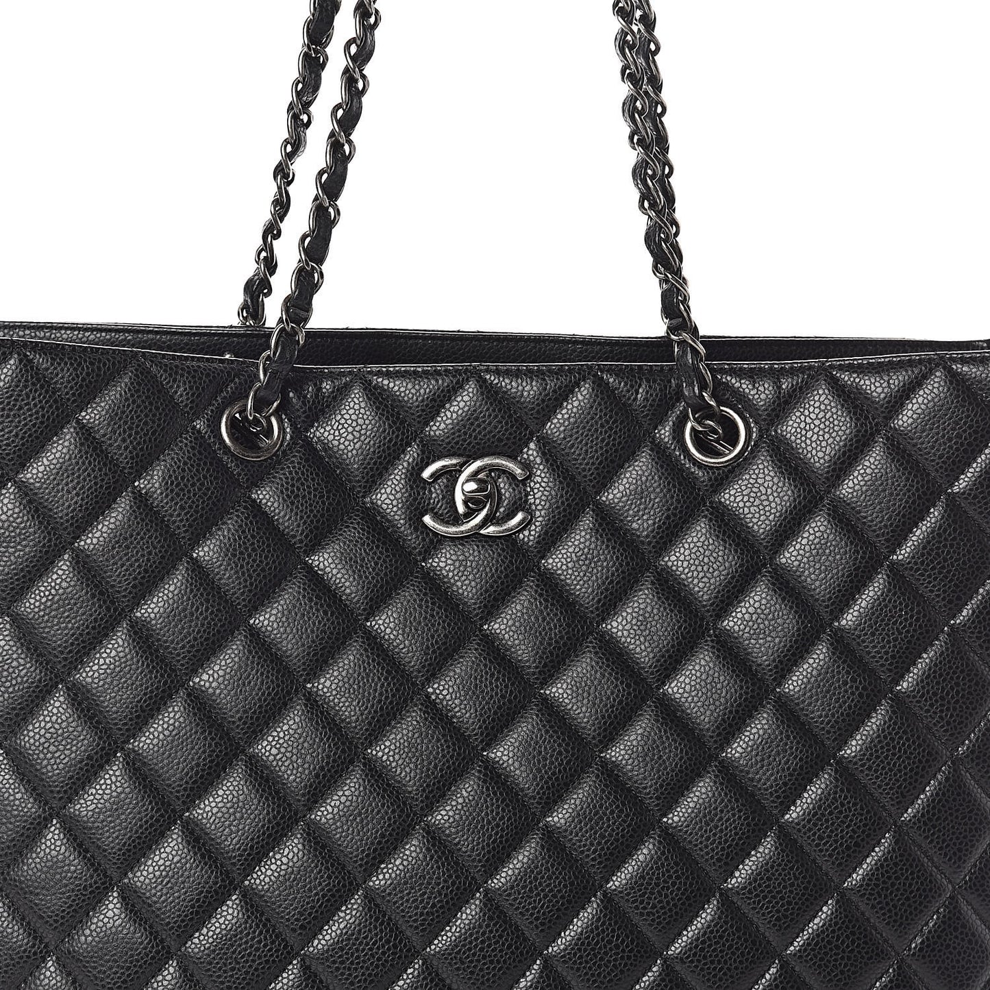 Calfskin Quilted Large CC Shopping Tote Black