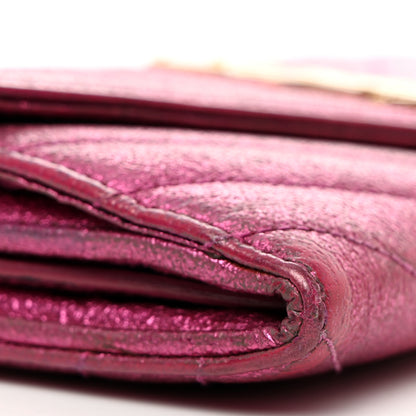 Saint Laurent Metallic Crackled Calfskin Matelasse Chevron Monogram Flap Wallet Fuchsia 9 of 10