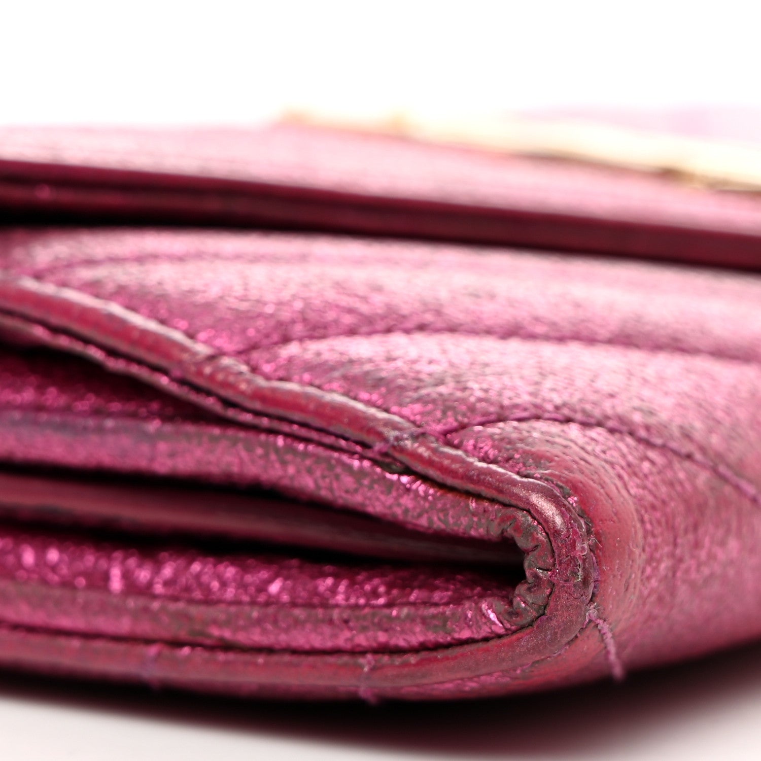 Saint Laurent Metallic Crackled Calfskin Matelasse Chevron Monogram Flap Wallet Fuchsia 9 of 10
