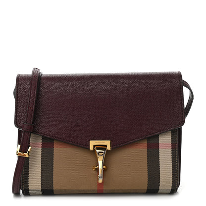 Burberry Derby Calfskin House Check Small Macken Crossbody Bag Mahogany Red 1 of 16