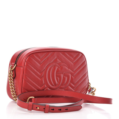 Gucci Calfskin Matelasse Small GG Marmont Chain Shoulder Bag Hibiscus Red 3 of 10