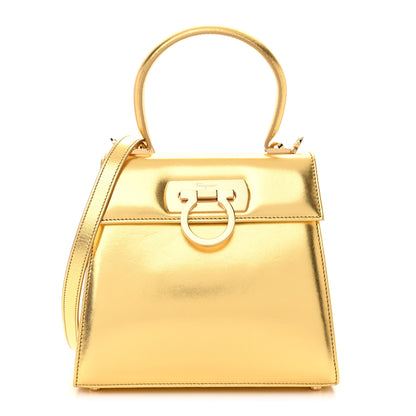 Salvatore Ferragamo Metallic Calfskin Small Iconic Top Handle Bag Gold 1 of 13
