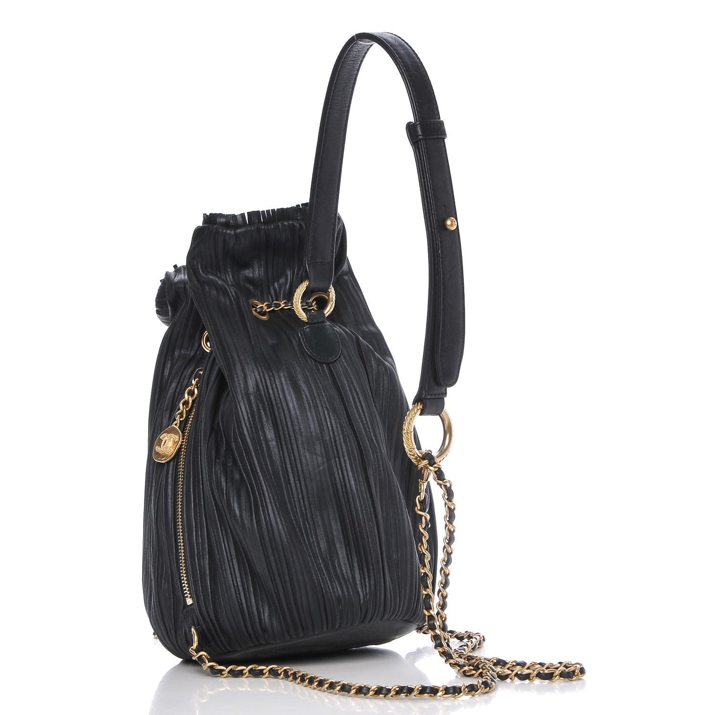 Iridescent Crumpled Calfskin Small Coco Pleats Backpack Navy