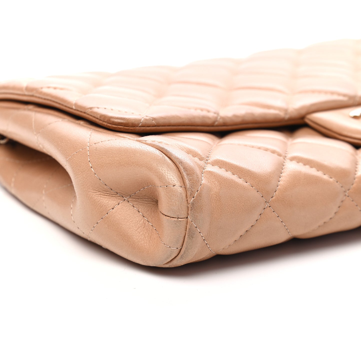 Lambskin Quilted Clutch With Chain Flap Beige