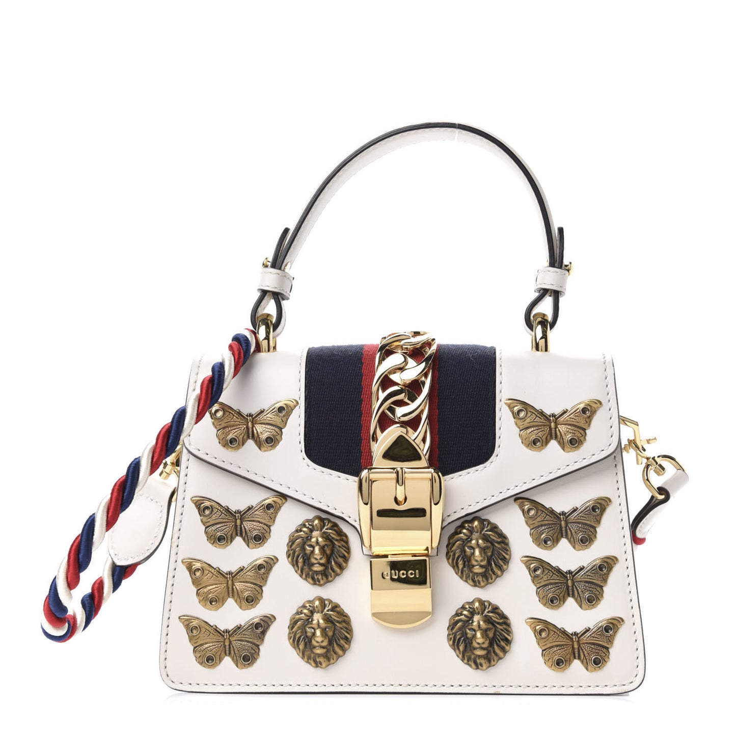 Calfskin Animal Studs Mini Sylvie Top Handle Bag White