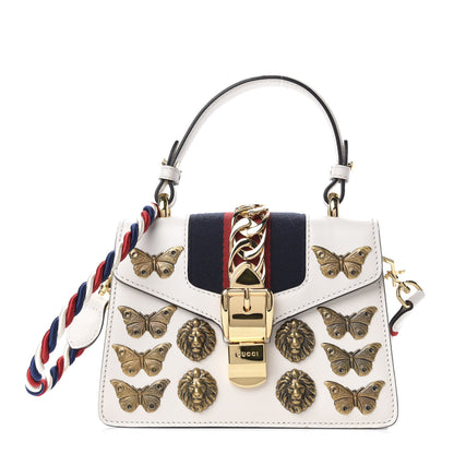 Gucci Calfskin Animal Studs Mini Sylvie Top Handle Bag White 1 of 11