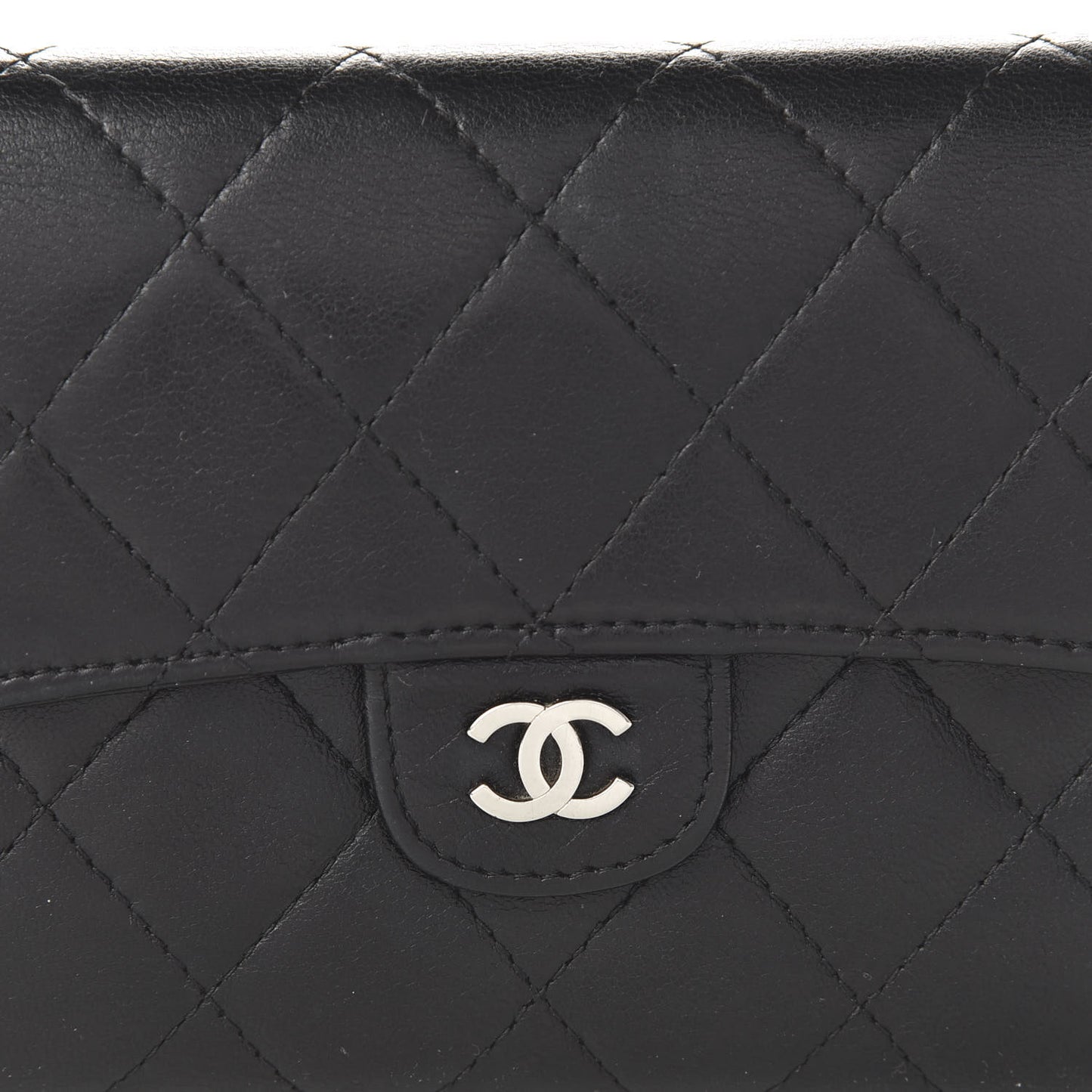 Lambskin Quilted Small Flap Wallet Black