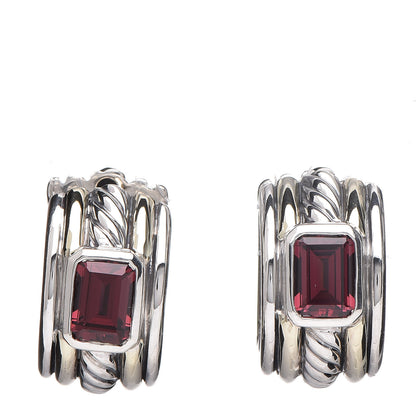 David Yurman Sterling Silver 14K Yellow Gold Rhodolite Garnet Cable Earrings 1 of 4
