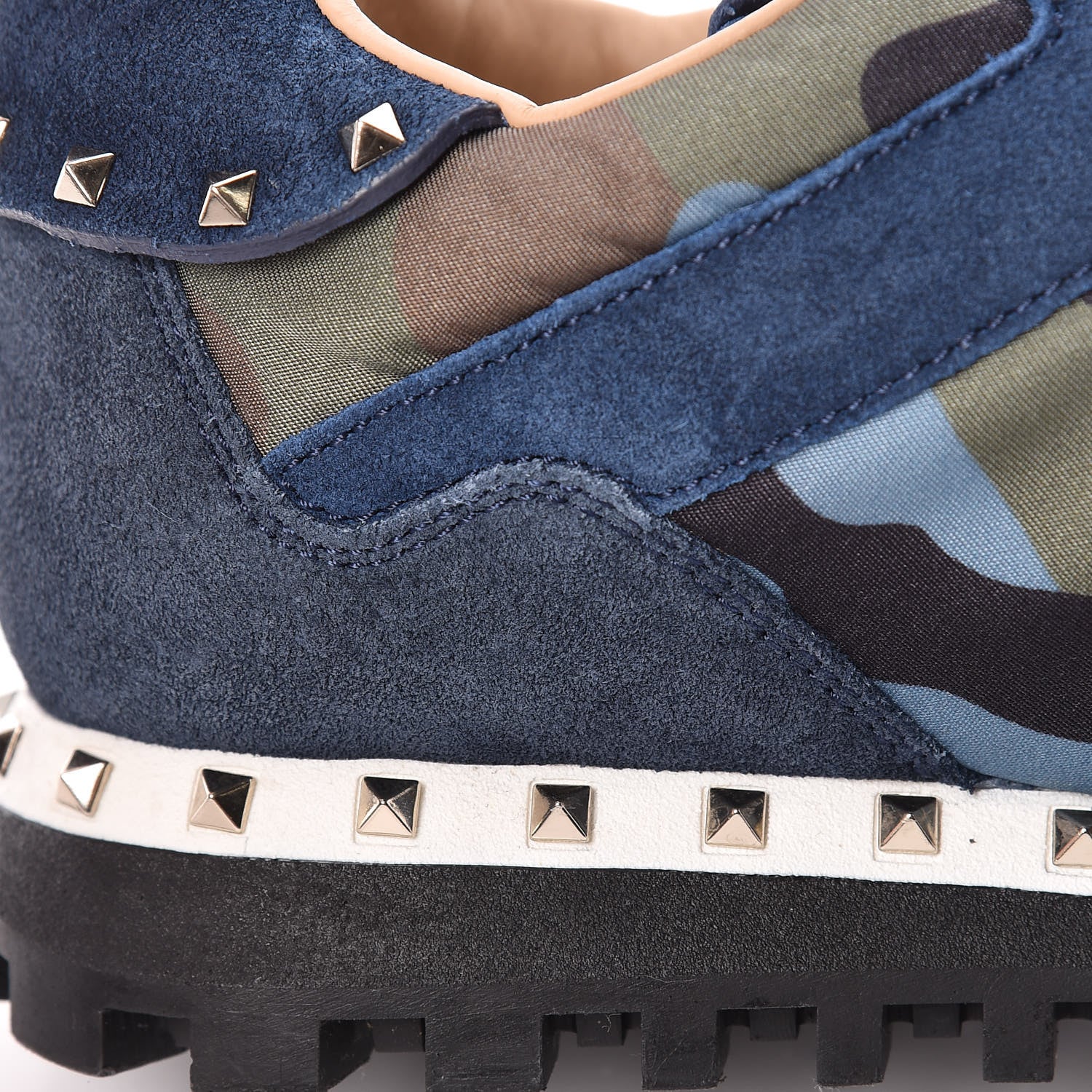 Valentino Garavani Suede Nylon Camouflage Womens Soul Rockstud Sneakers 41 Navy 11 of 19