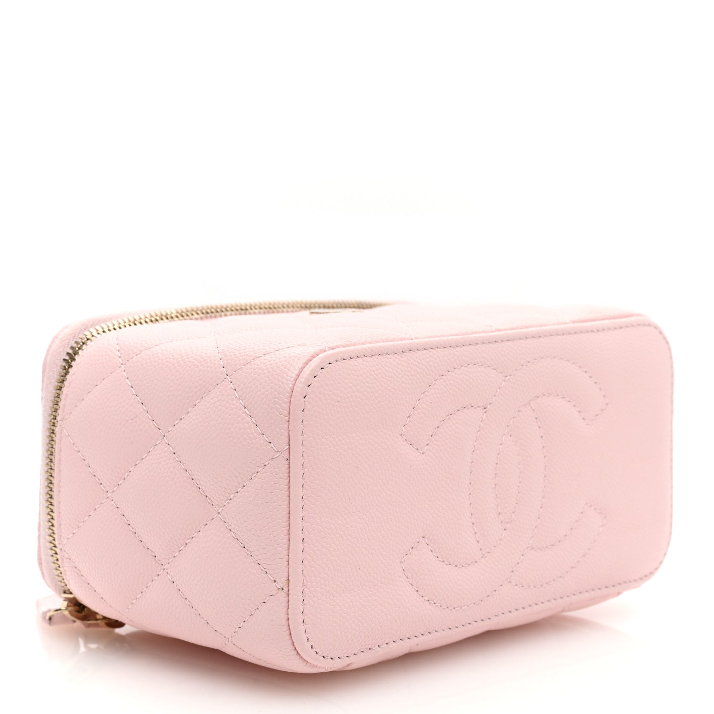 Caviar Quilted Small Vanity Case With Chain Light Pink