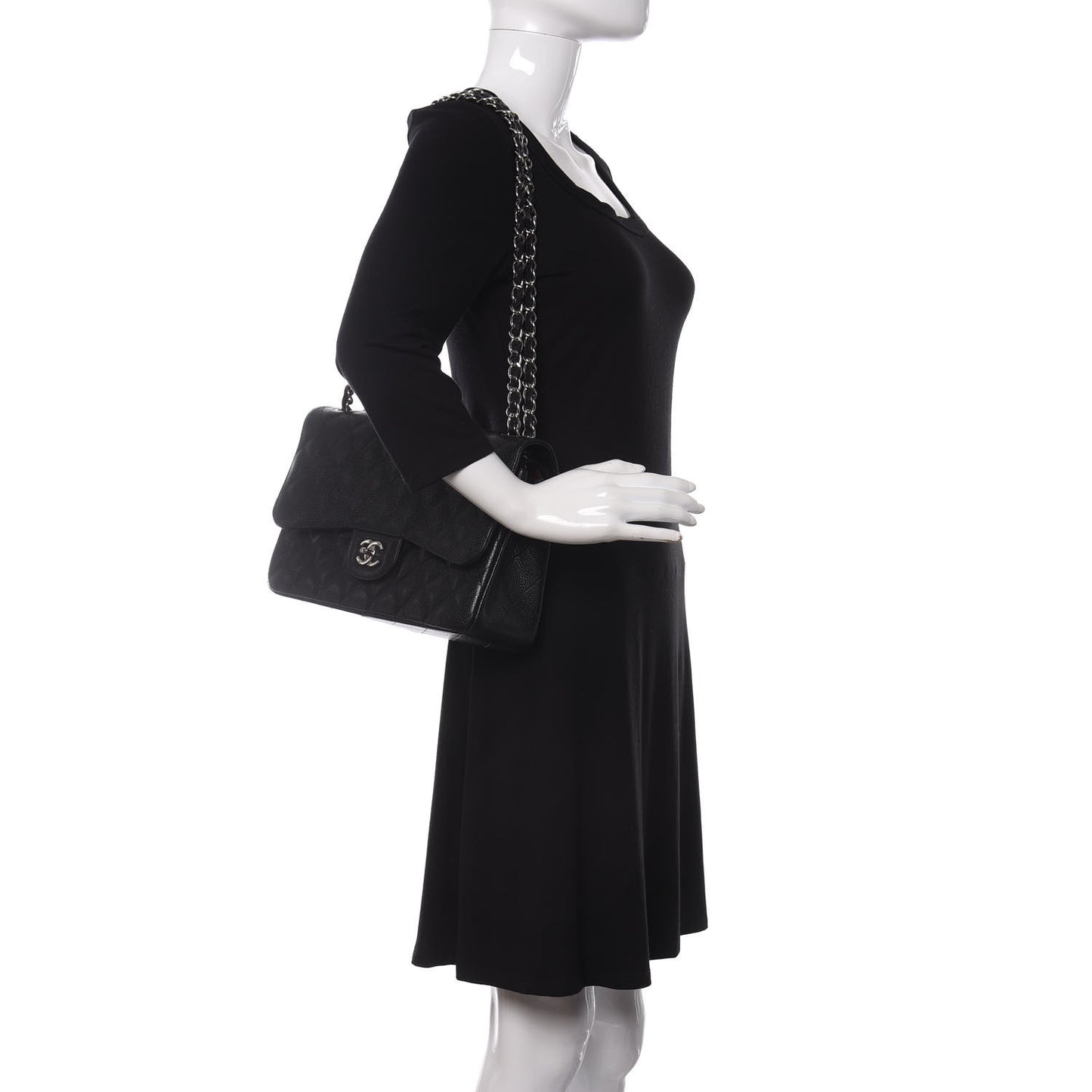 Caviar Quilted Jumbo Double Flap Black
