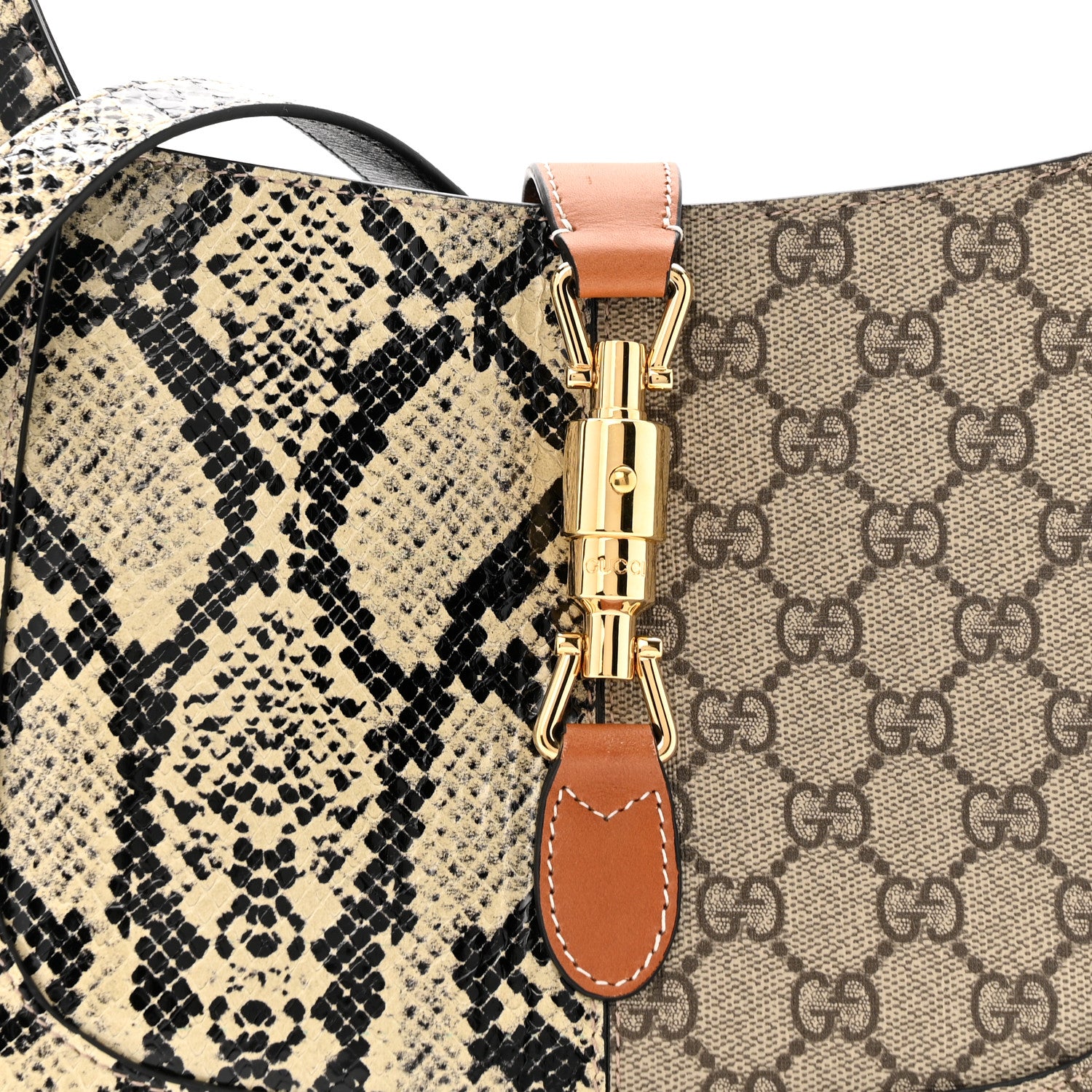 Gucci GG Supreme Monogram Snakeskin Small Jackie 1961 Hobo Beige Ebony 5 of 10