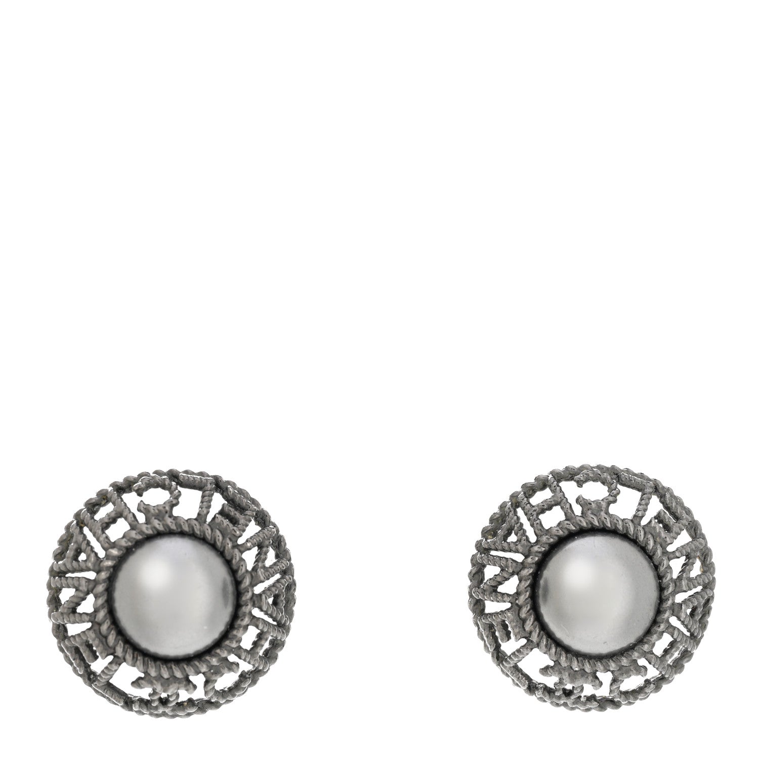 Chanel Ruthenium Pearl CC Round Rope Logo Earrings Dark Grey 1 of 4
