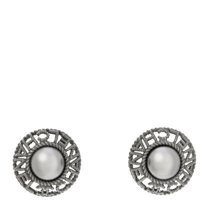 Chanel Ruthenium Pearl CC Round Rope Logo Earrings Dark Grey 1 of 4