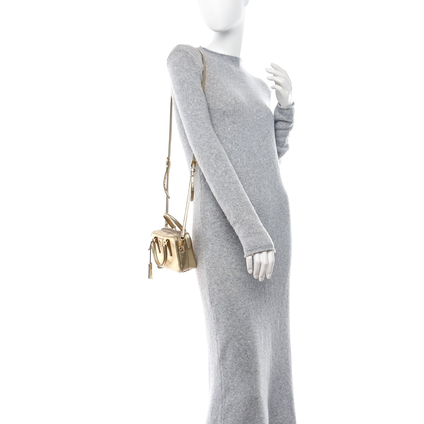 Saffiano Lux Mini Top Handle Crossbody Bag Platino