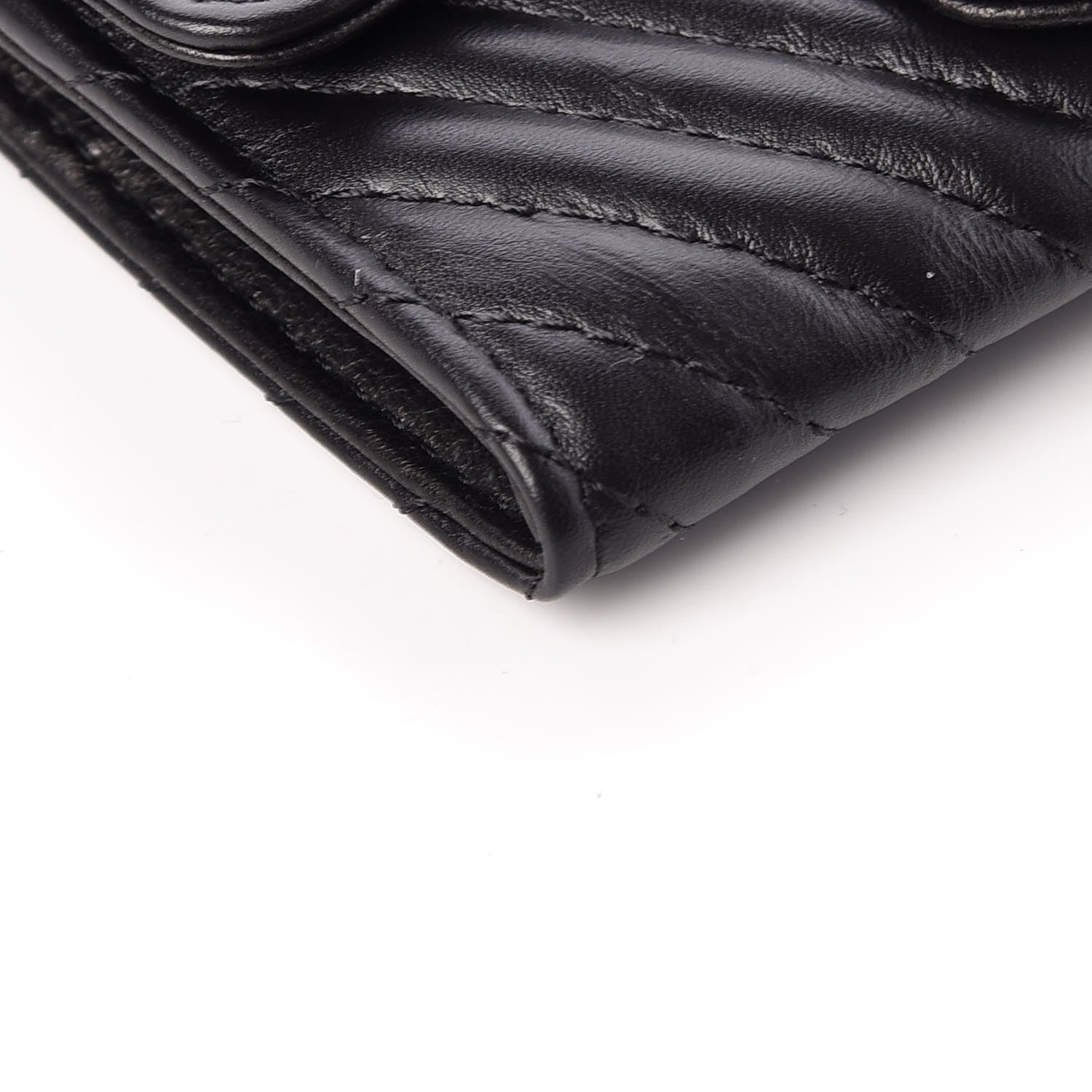 Chanel Aged Calfskin Chevron Quilted Card Holder Wallet So Black 9 of 13