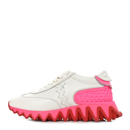 Christian Louboutin Calfskin Neoprene Womens Loubishark Sneakers 36 White Fluo Pink 1 of 10