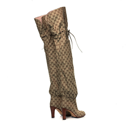 Gucci Monogram Over The Knee Boots 36 Beige Ebony 4 of 6