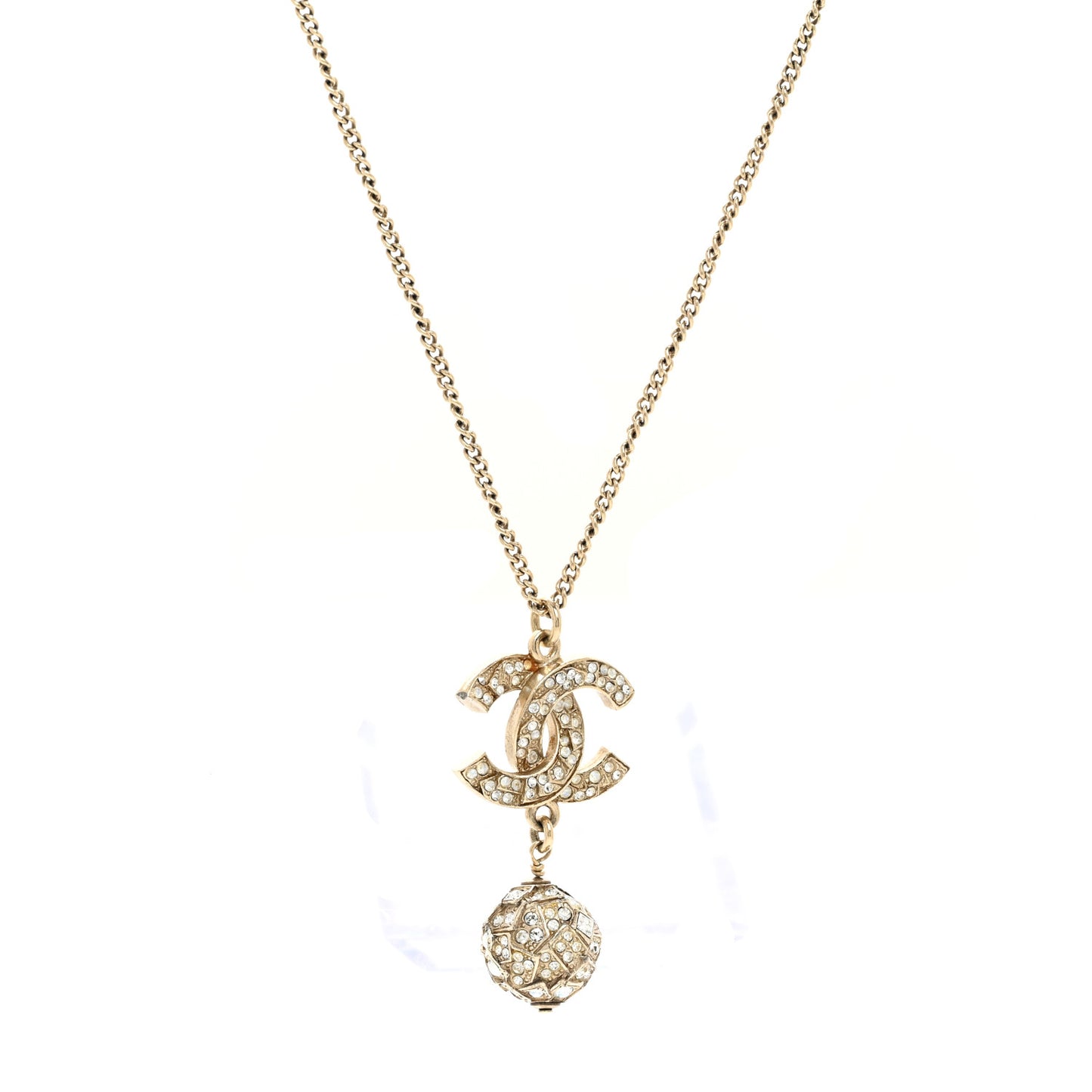 Pearl Crystal CC Pendant Necklace Gold