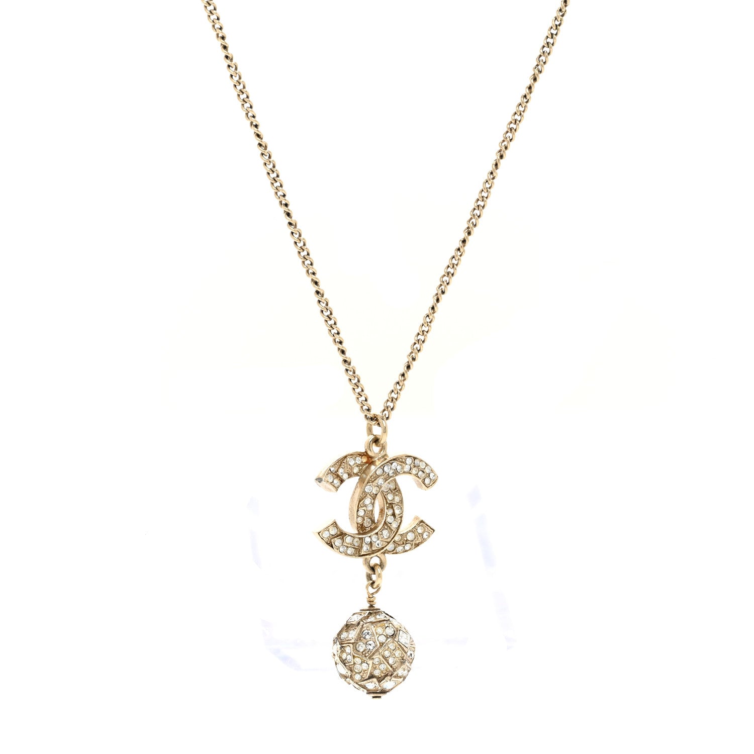 Chanel Pearl Crystal CC Pendant Necklace Gold 1 of 5