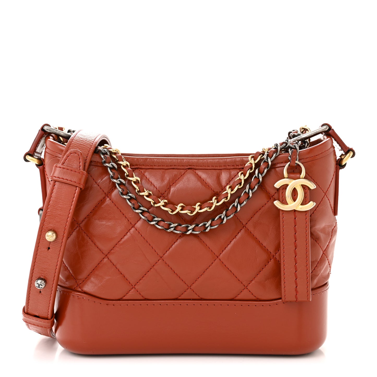 Aged Calfskin Quilted Small Gabrielle Hobo Red