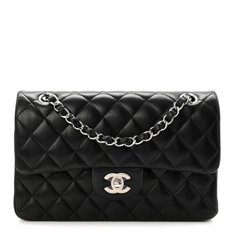 Lambskin Quilted Small Double Flap Black
