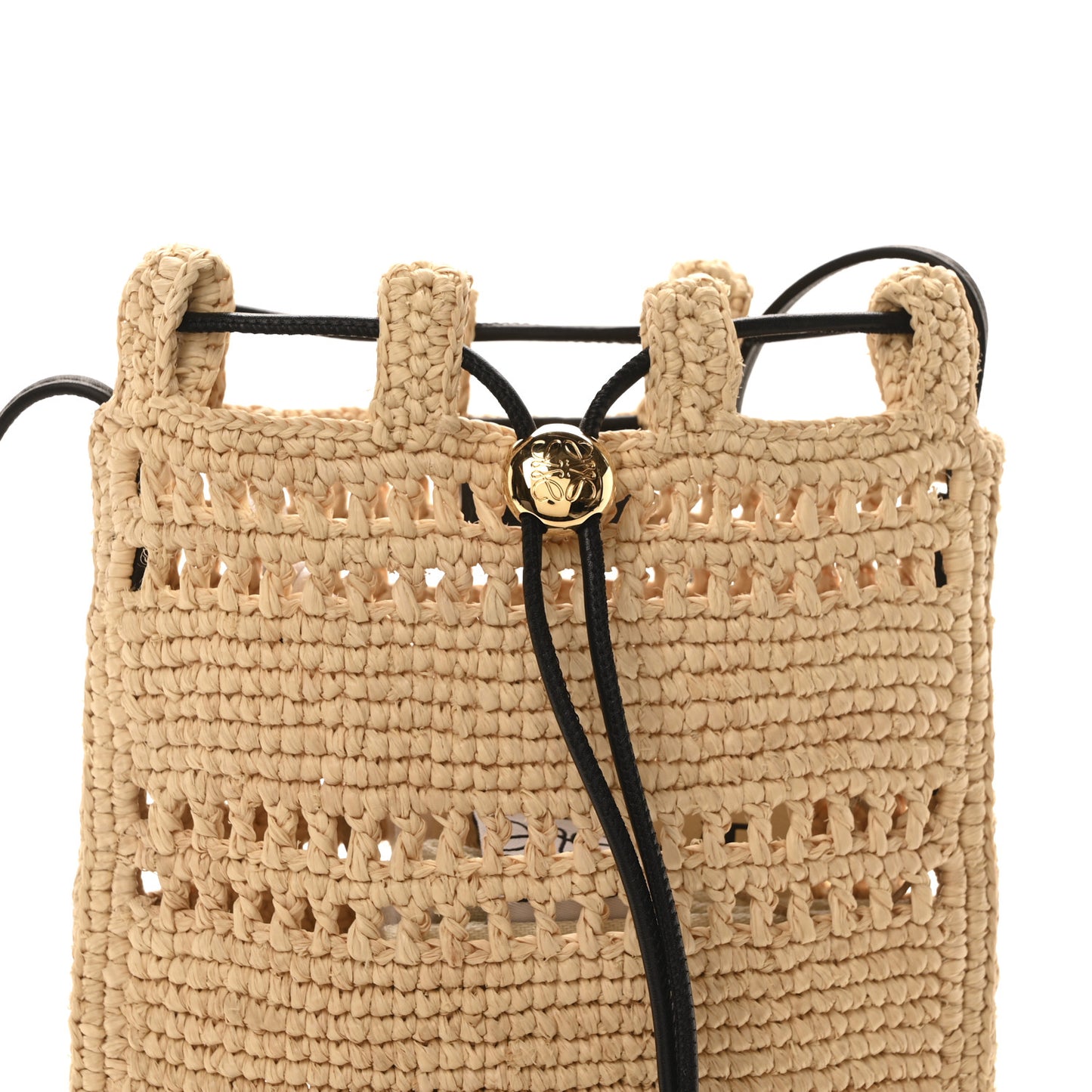 Raffia Logo Drawstring Pocket Crossbody Natural Black