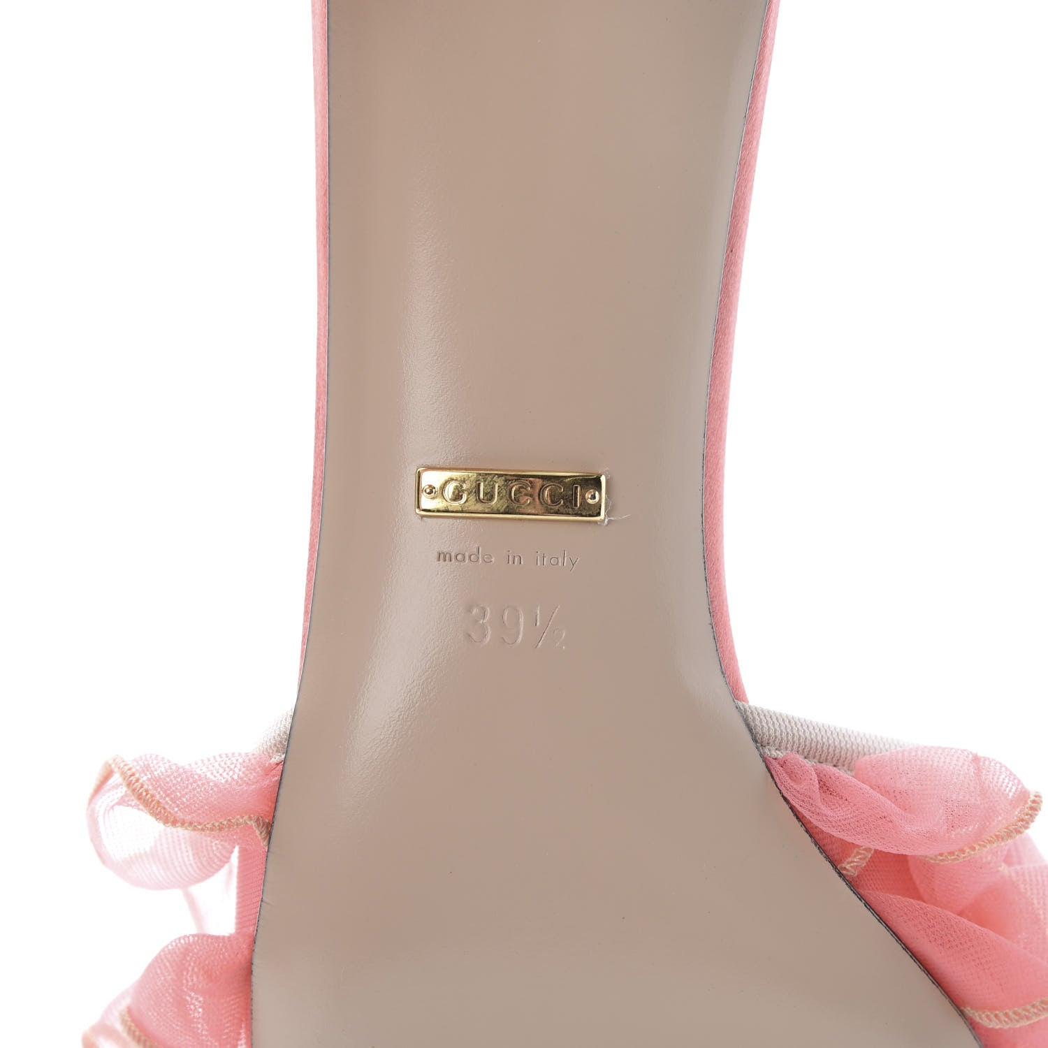 Gucci Tulle Ruffle Low Heel Slide Sandals 39.5 Peach White 7 of 9